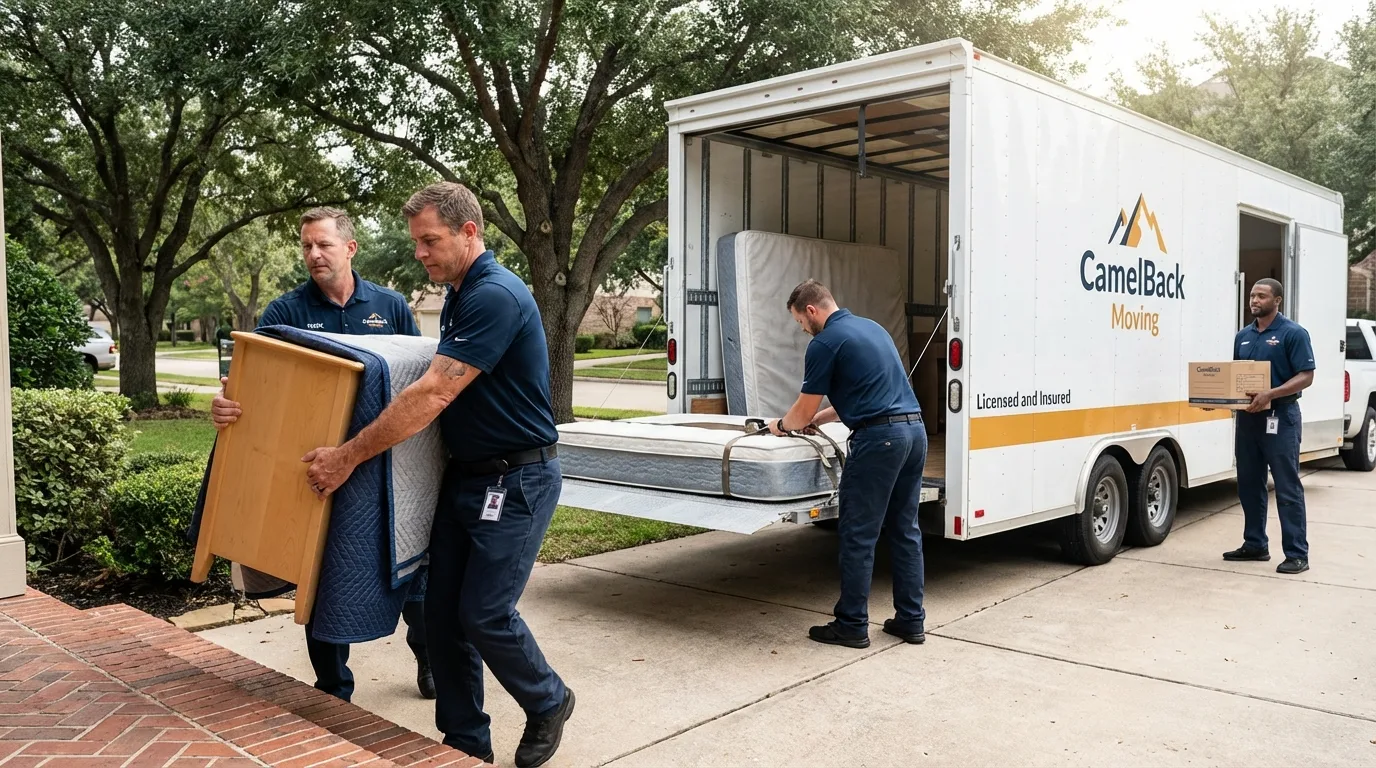Crew loading residential truck for cross-state move from Hooker, OK