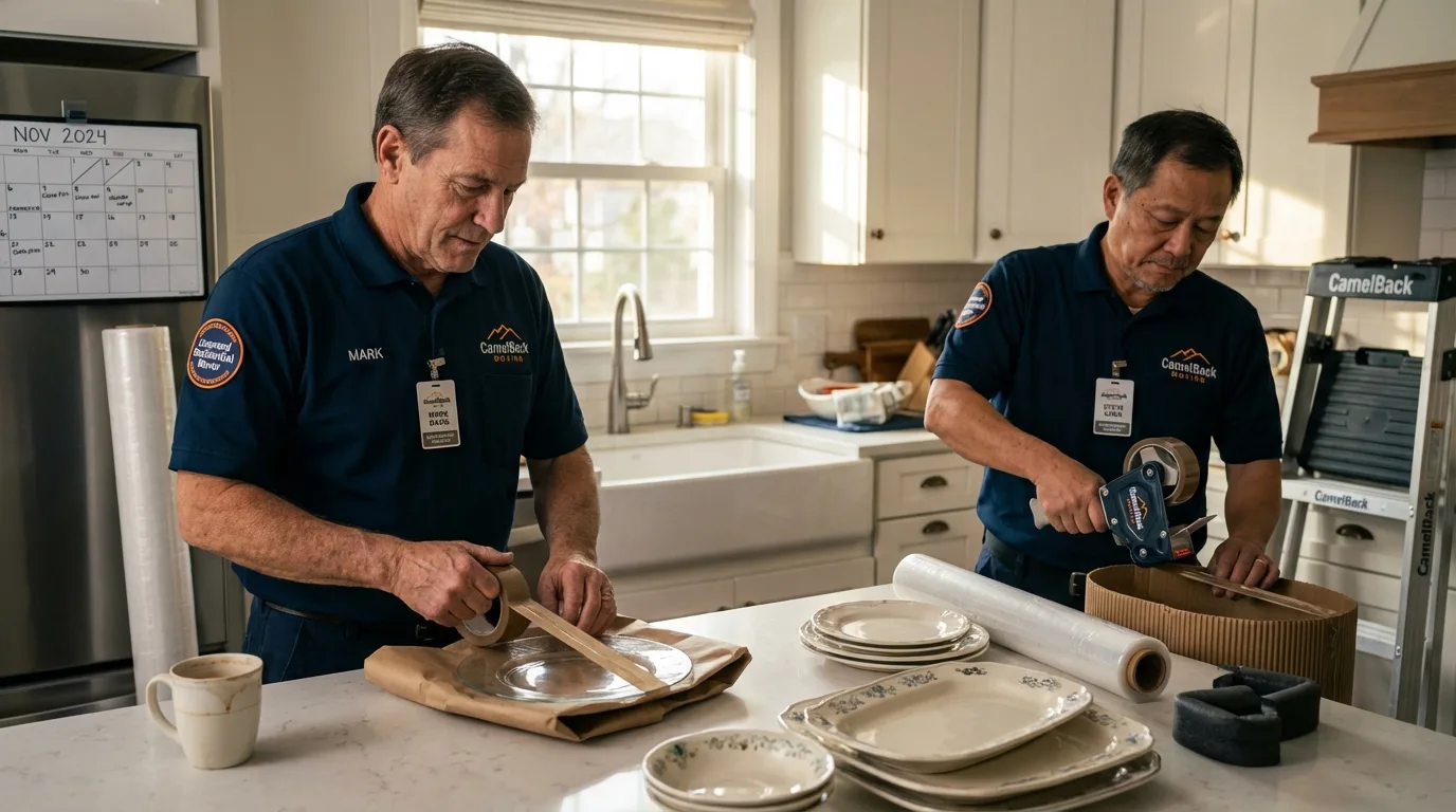 Professional crew packing kitchen dishware in Hooker, OK
